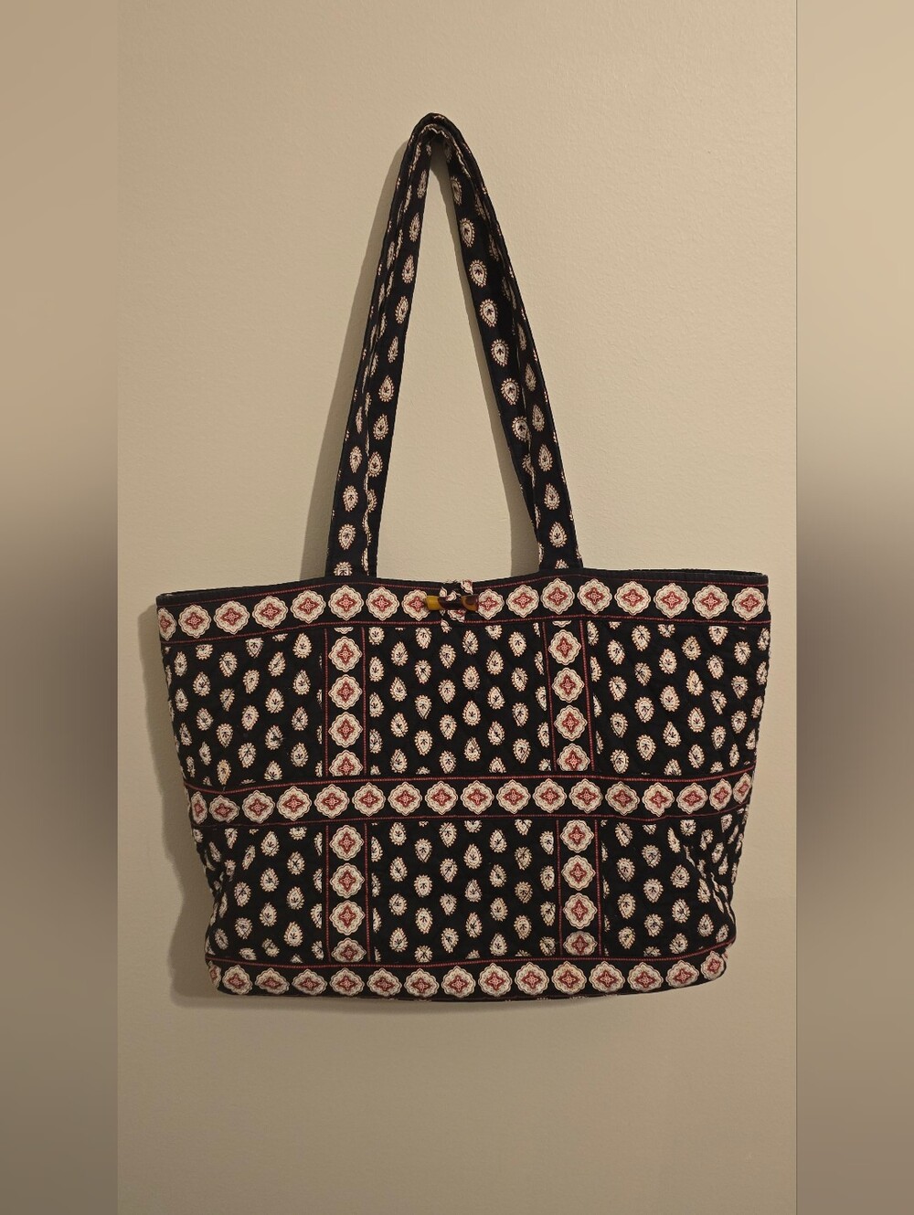 Vera Bradley Black Quilted Tote with Red and Cream Motif